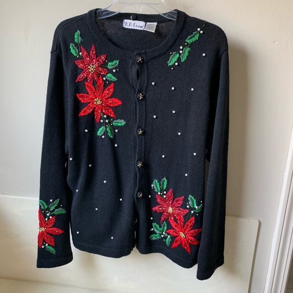 B. P. Design pointsettia Beaded Christmas Sweater - Picture 1 of 7